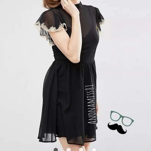 ASOS Skater Dress with Lace Flutter Sleeve sz 4